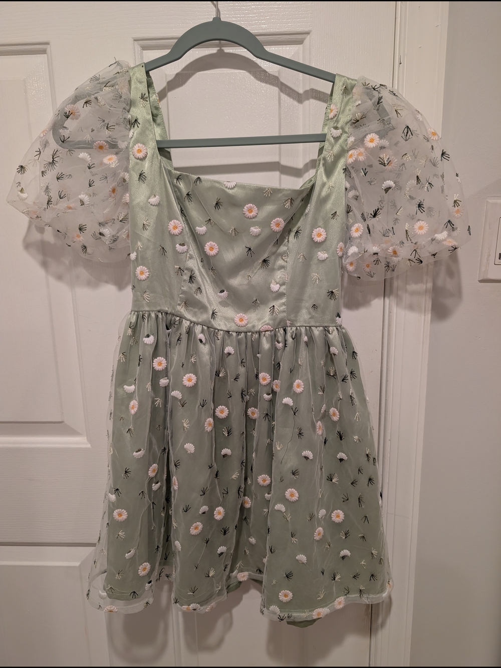 Sage Green Daisy Embroidered Dress